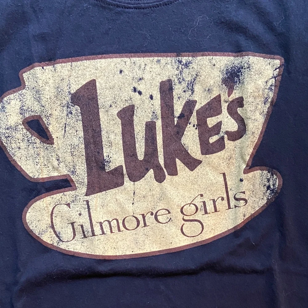 Gilmore Girls Black Tee with Gold Luke's Coffee Shop Design - Picture 3 of 5